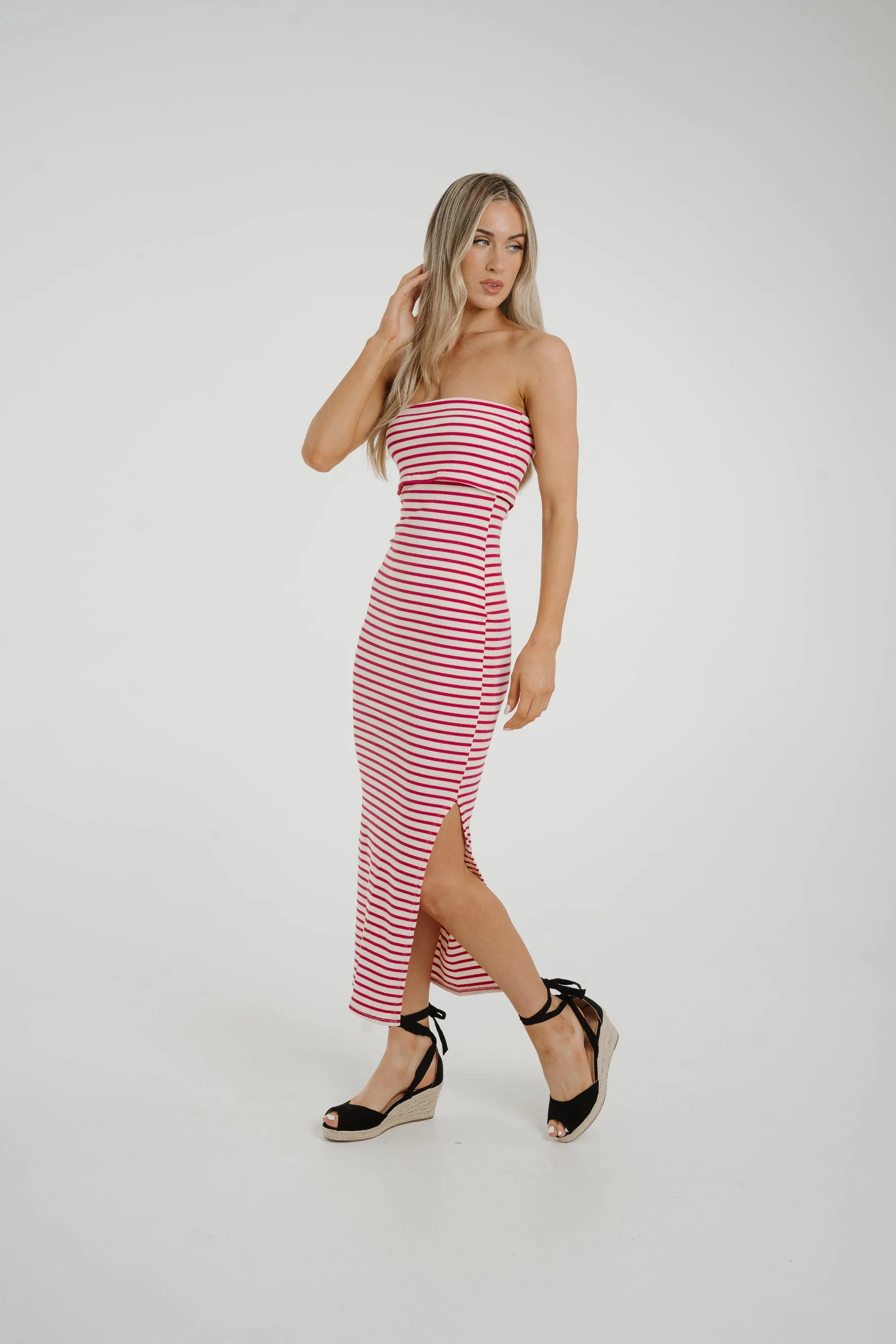 Caitlyn Stripe Bandeau Dress In Red