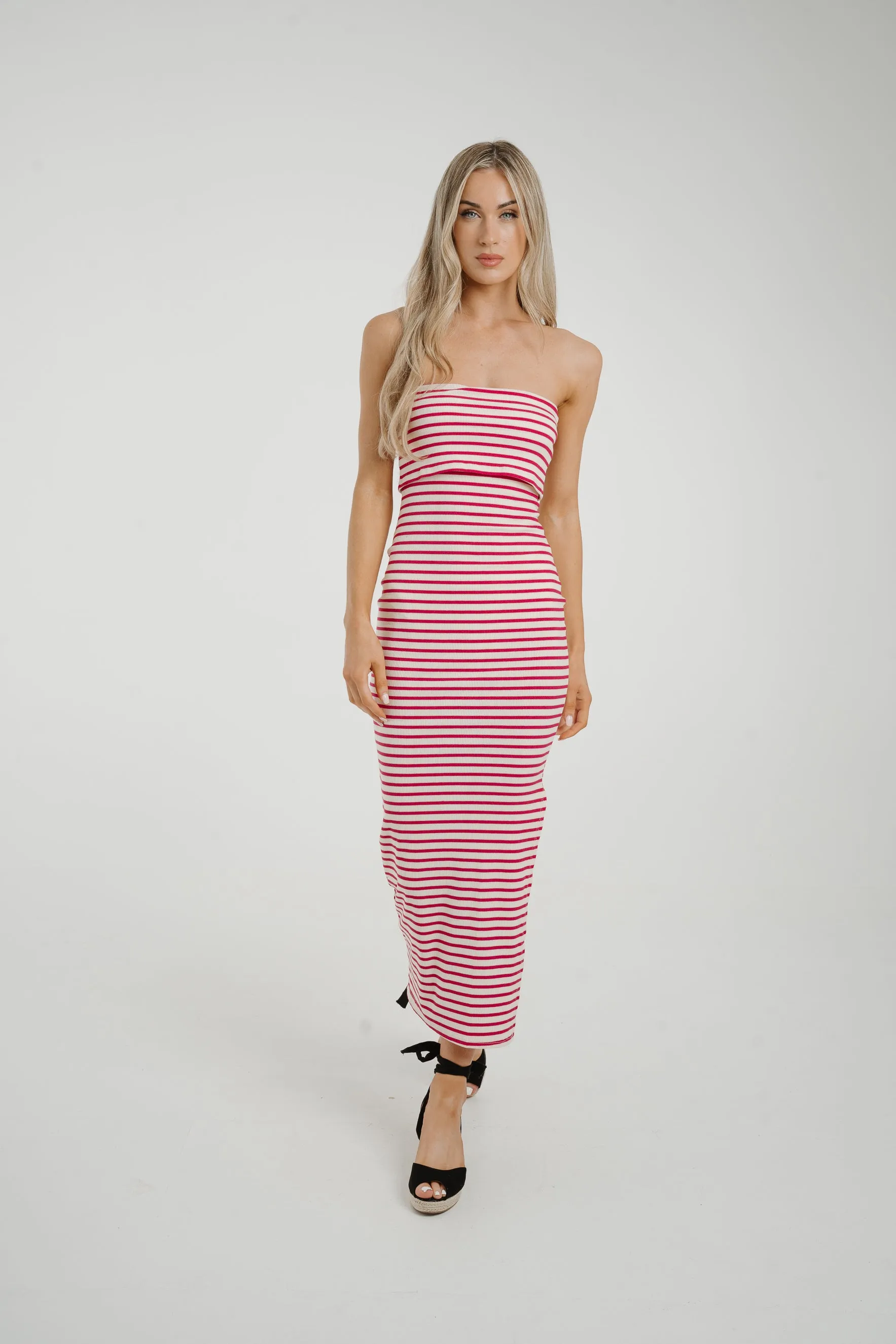 Caitlyn Stripe Bandeau Dress In Red