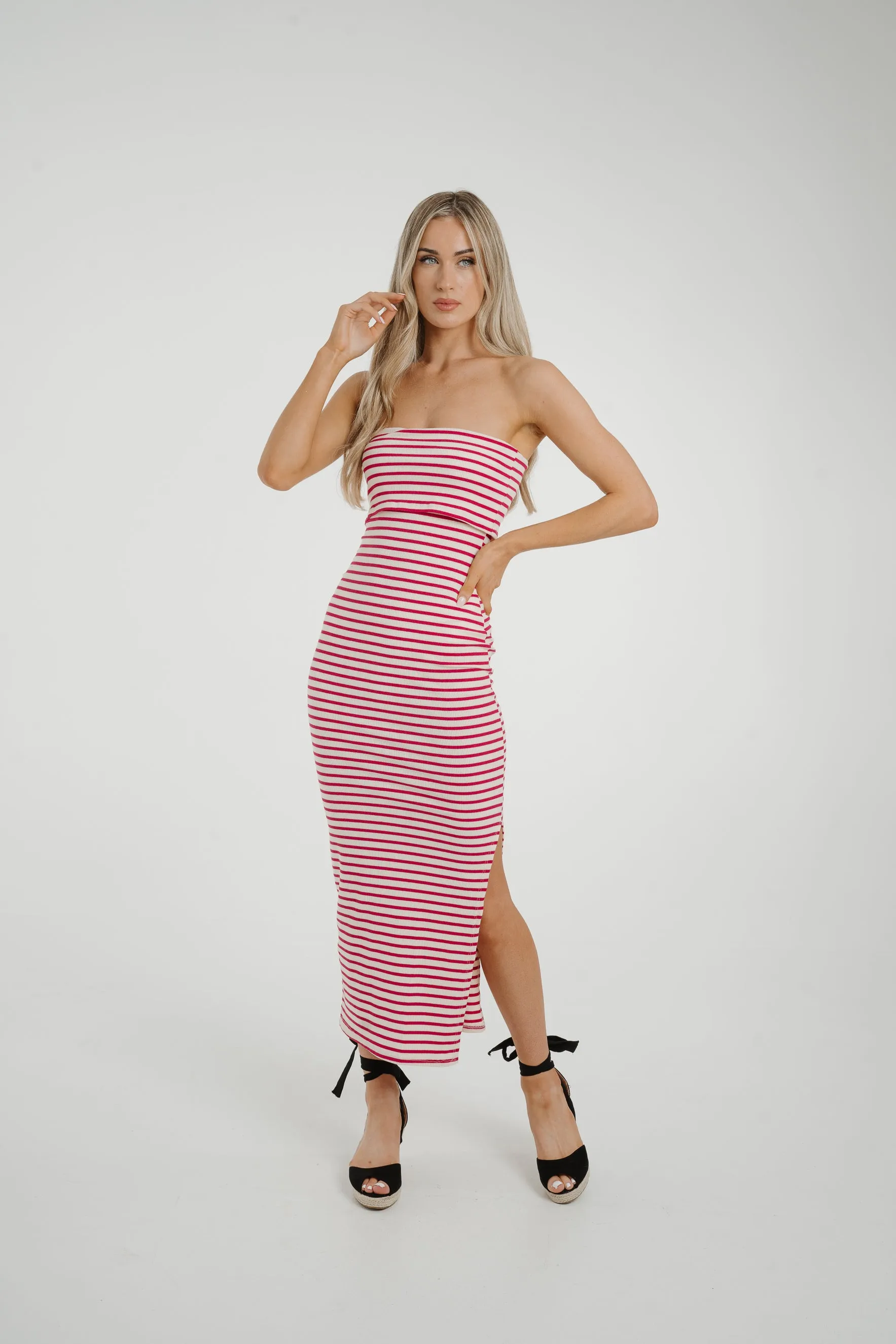 Caitlyn Stripe Bandeau Dress In Red