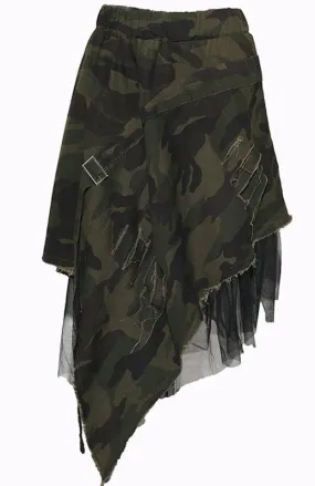 Camo - Tulle Trim Asymmetrical Skirt