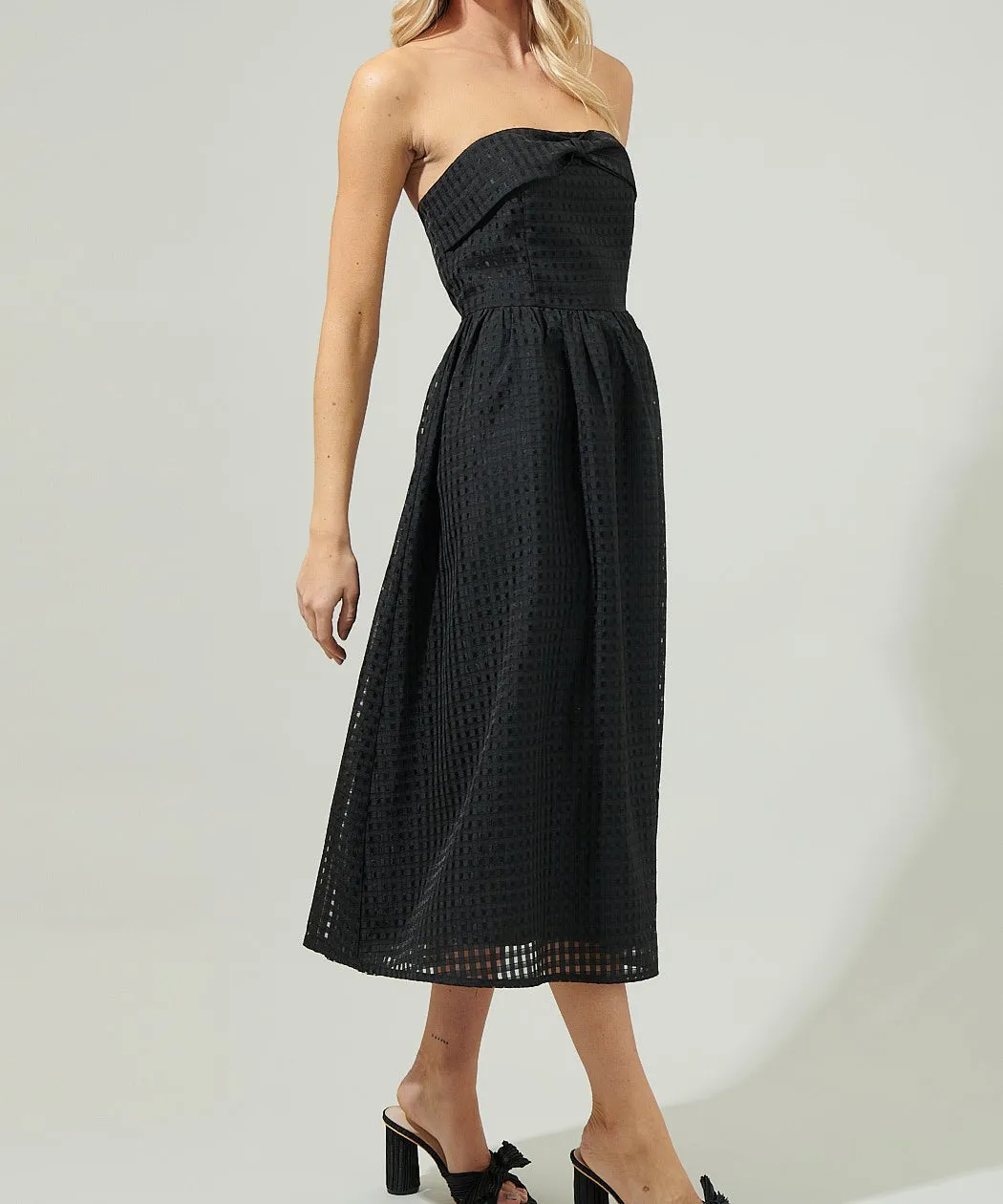 Cary Chest Bow Midi Dress - Black