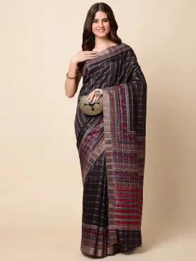 Check Printed Tussar Saree