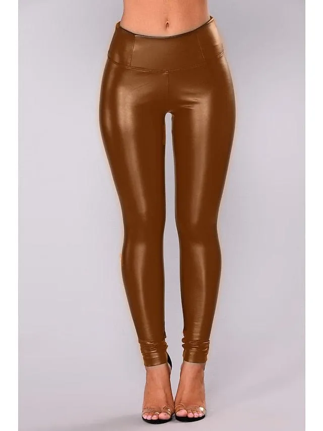 Chic & Modern High Waist Flared Leggings in PU Leather Effect