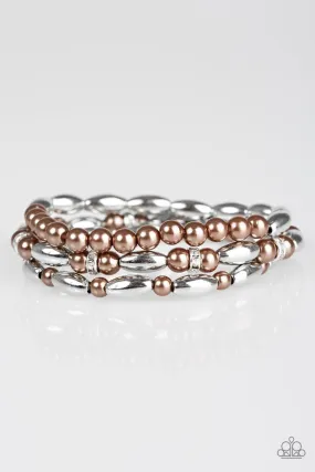 Chic Contender Silver and Brown Stretch Bracelet Set - Paparazzi Accessories