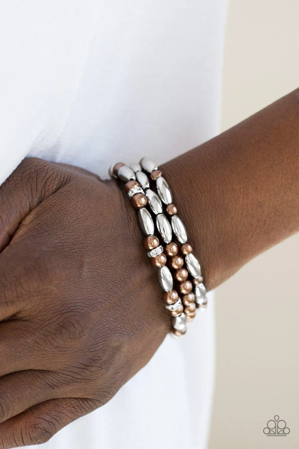 Chic Contender Silver and Brown Stretch Bracelet Set - Paparazzi Accessories