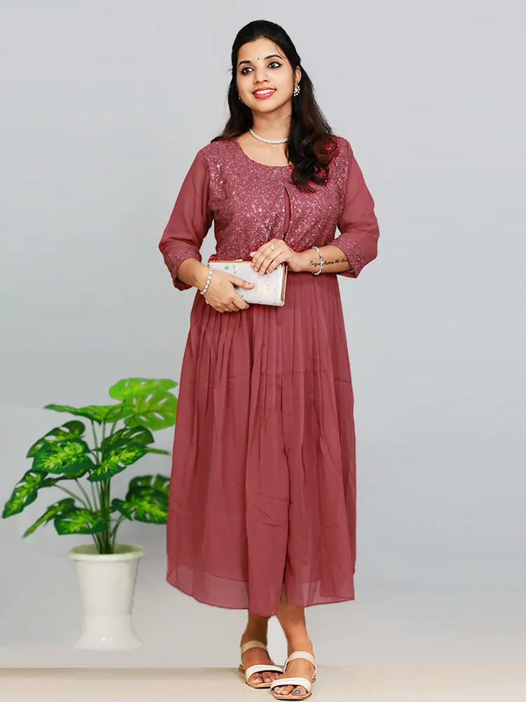 Chic Georgette Maternity Dress with Flare Overcoat - Only ₹773