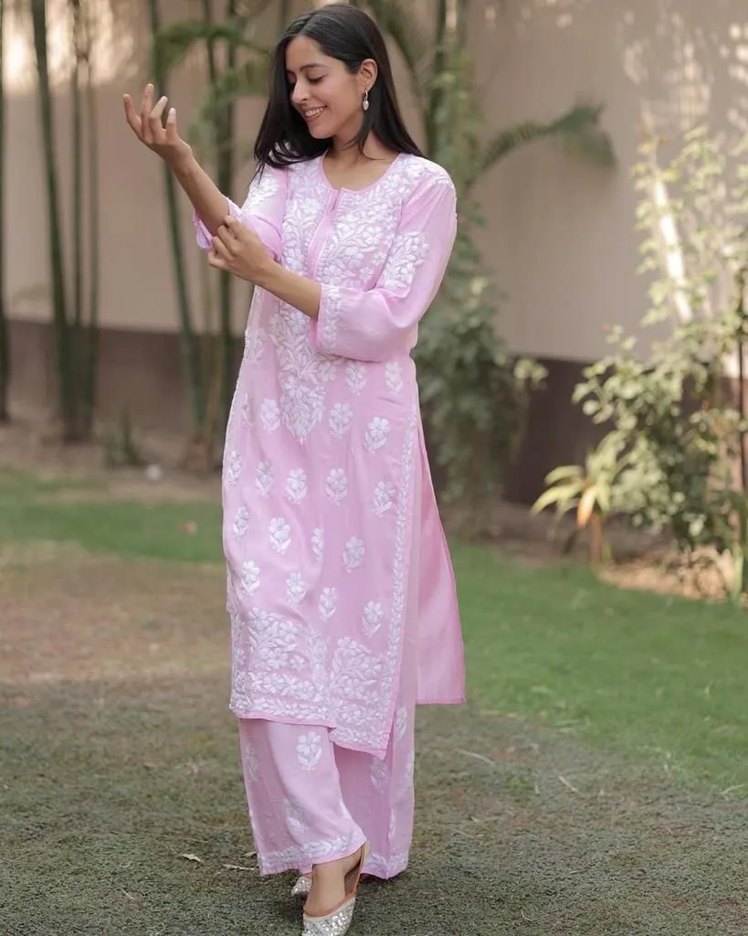 Chikankari Women's Kurti Top and Plazo