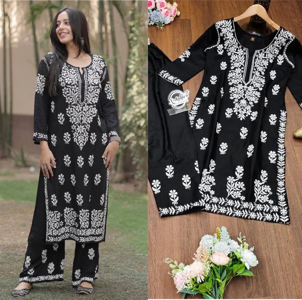 Chikankari Women's Kurti Top and Plazo