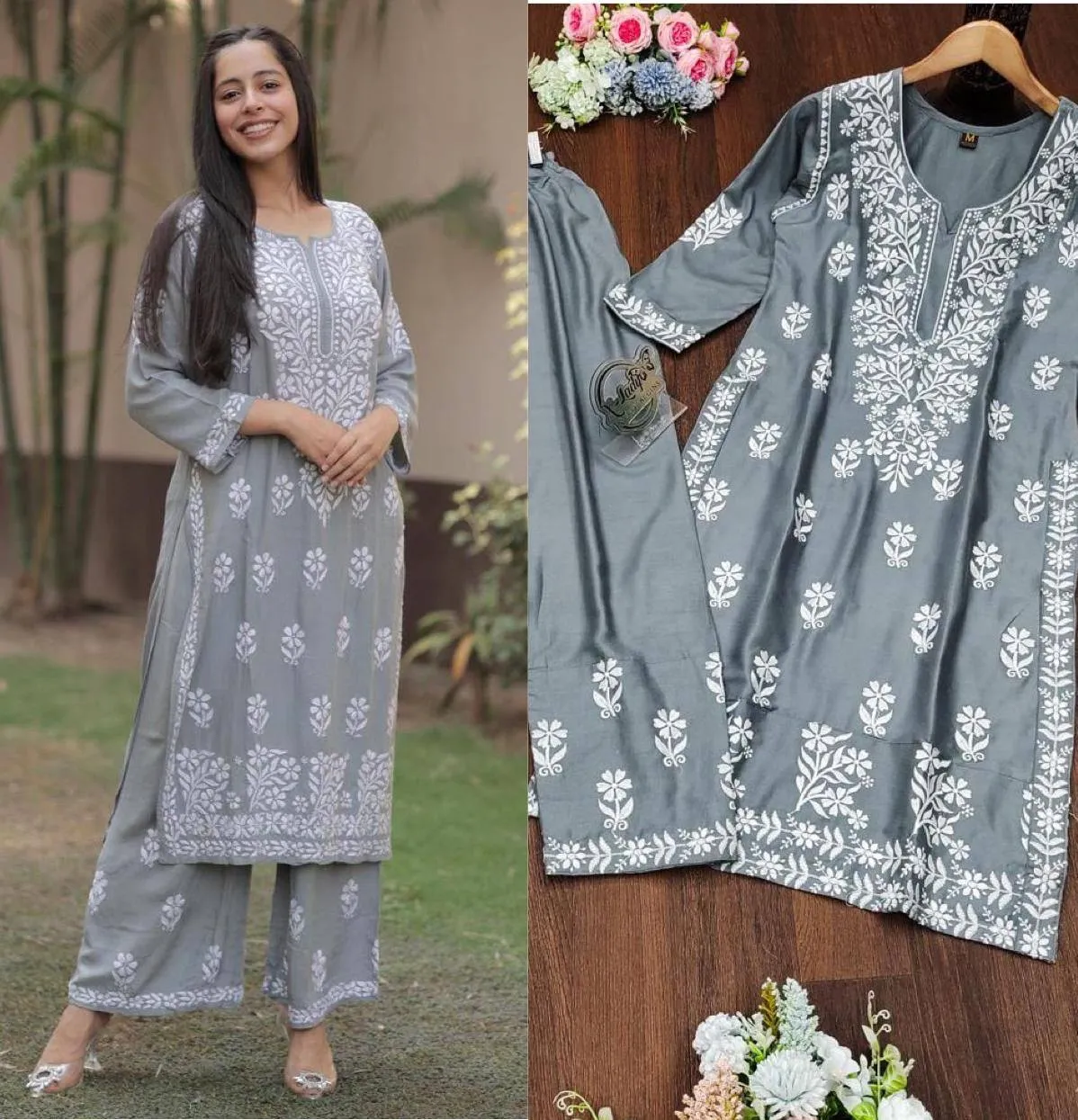 Chikankari Women's Kurti Top and Plazo