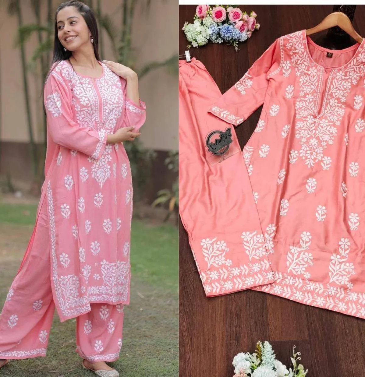 Chikankari Women's Kurti Top and Plazo