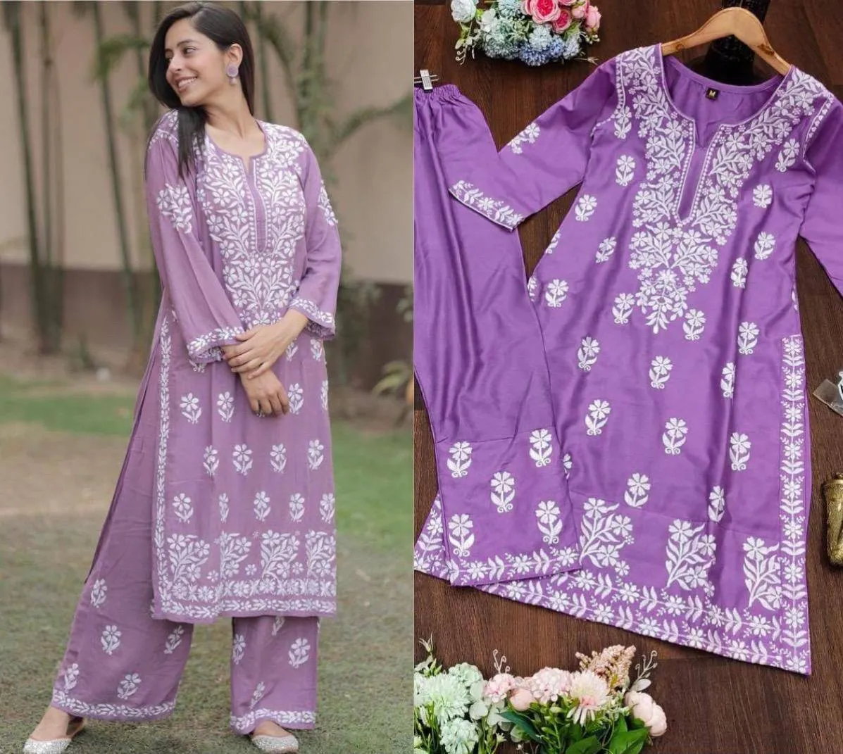 Chikankari Women's Kurti Top and Plazo