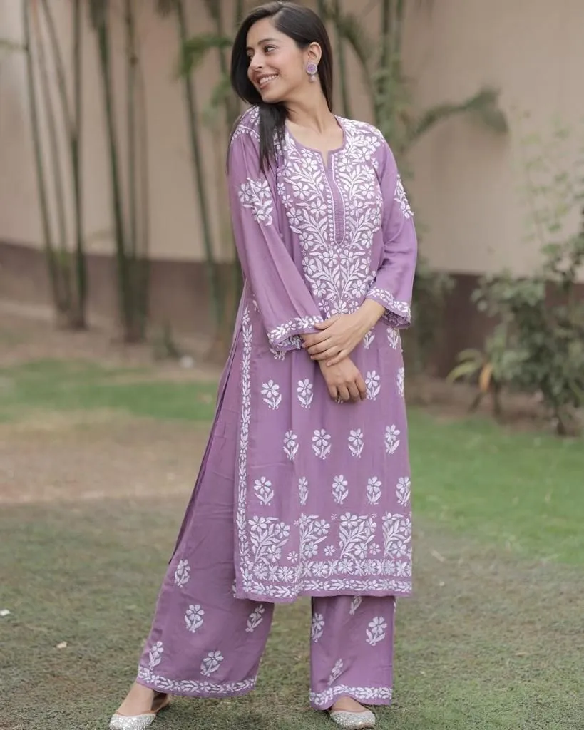 Chikankari Women's Kurti Top and Plazo