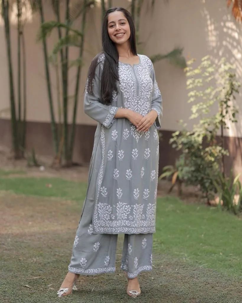 Chikankari Women's Kurti Top and Plazo