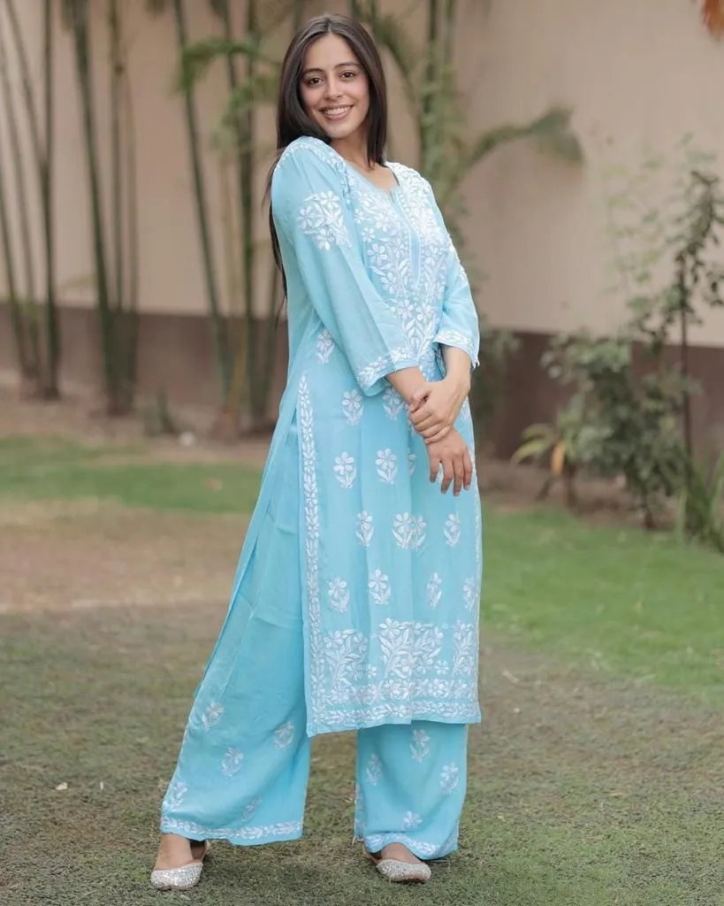 Chikankari Women's Kurti Top and Plazo