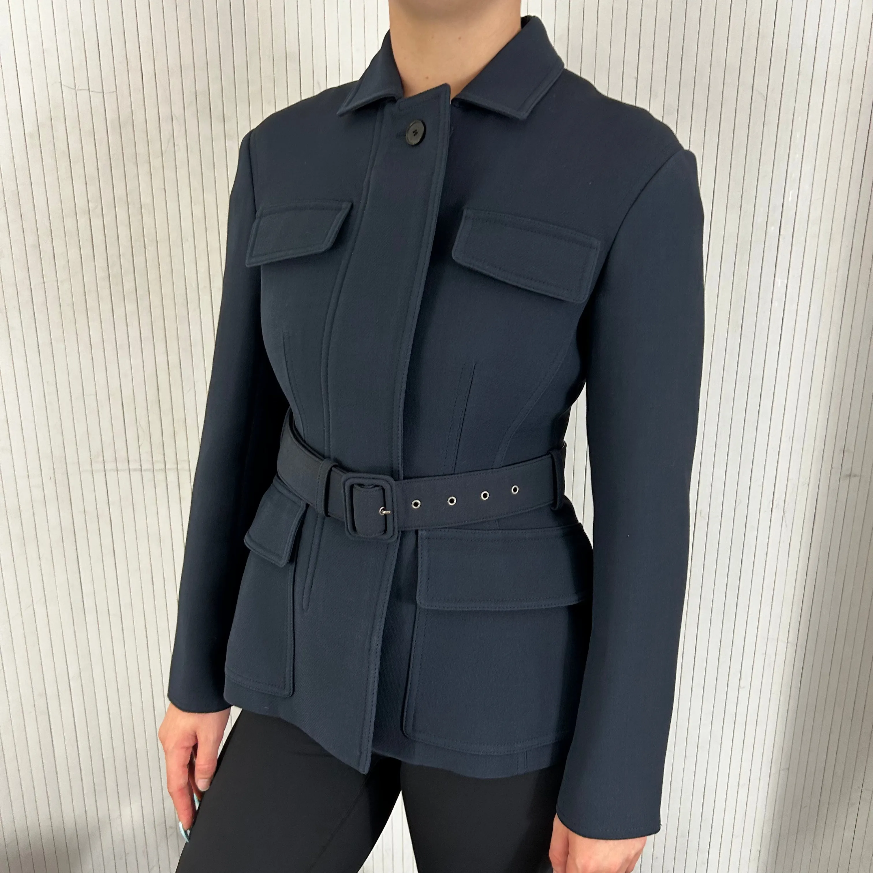 Christian Dior Brand New 3000 Navy Silk & Wool Belted Jacket S