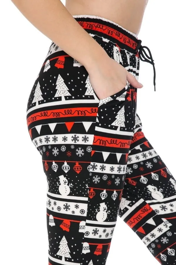 Christmas Tree Snowman Print Soft Lounge Jogger Pants