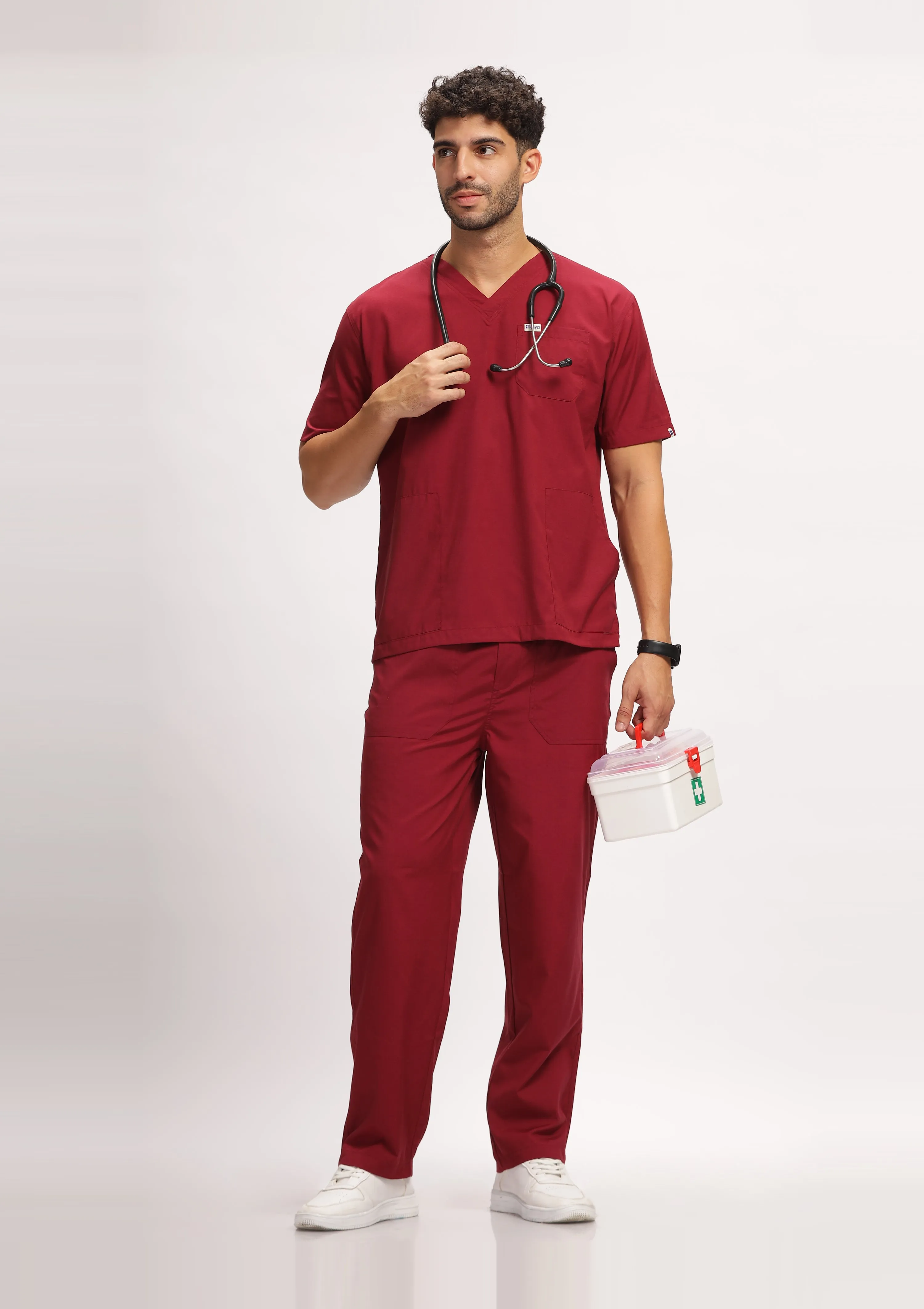 Classic Men's 5-Pocket (Maroon) Scrub