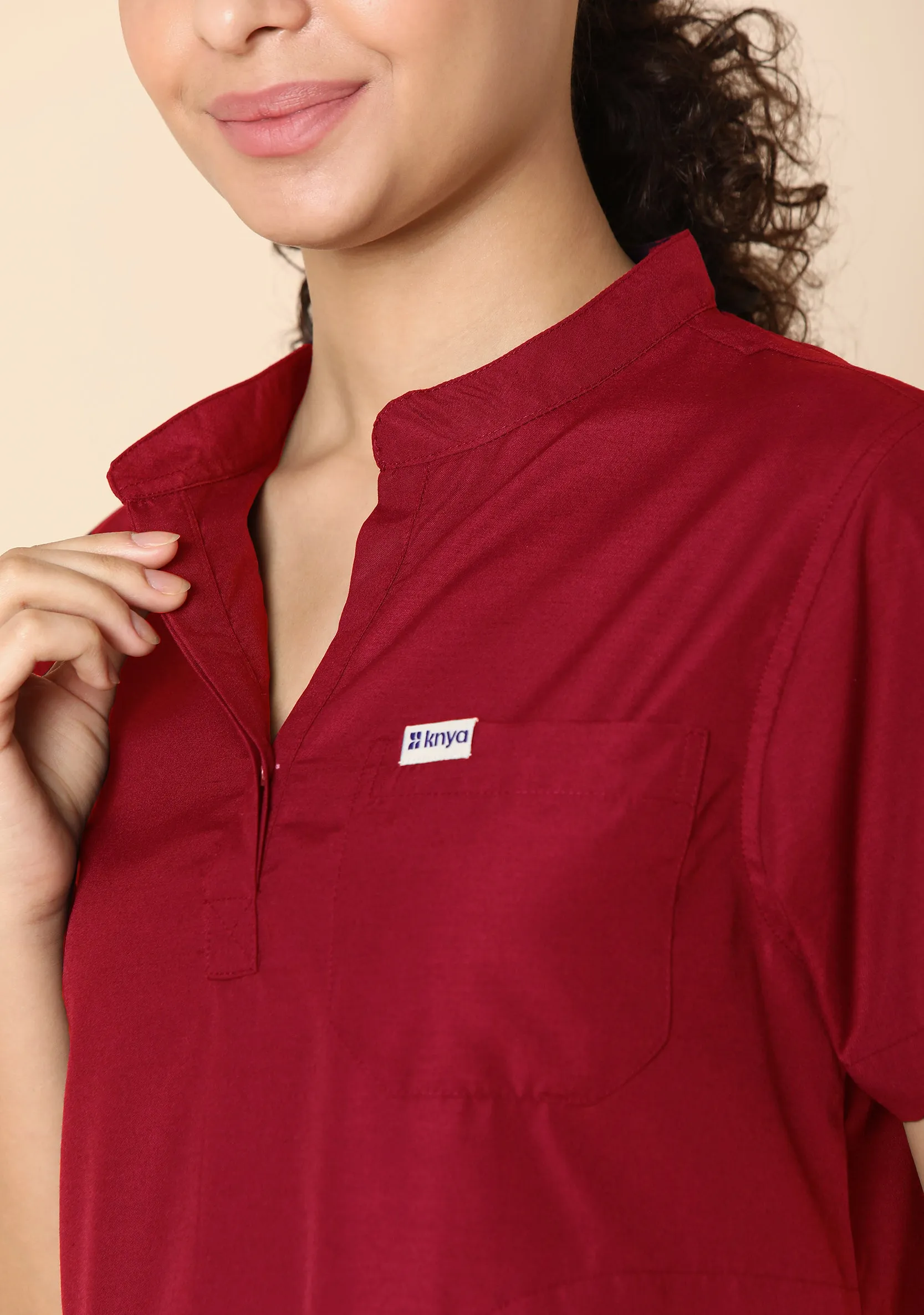 Classic Women's 5-Pocket Mandarin Collar (Maroon) Scrub