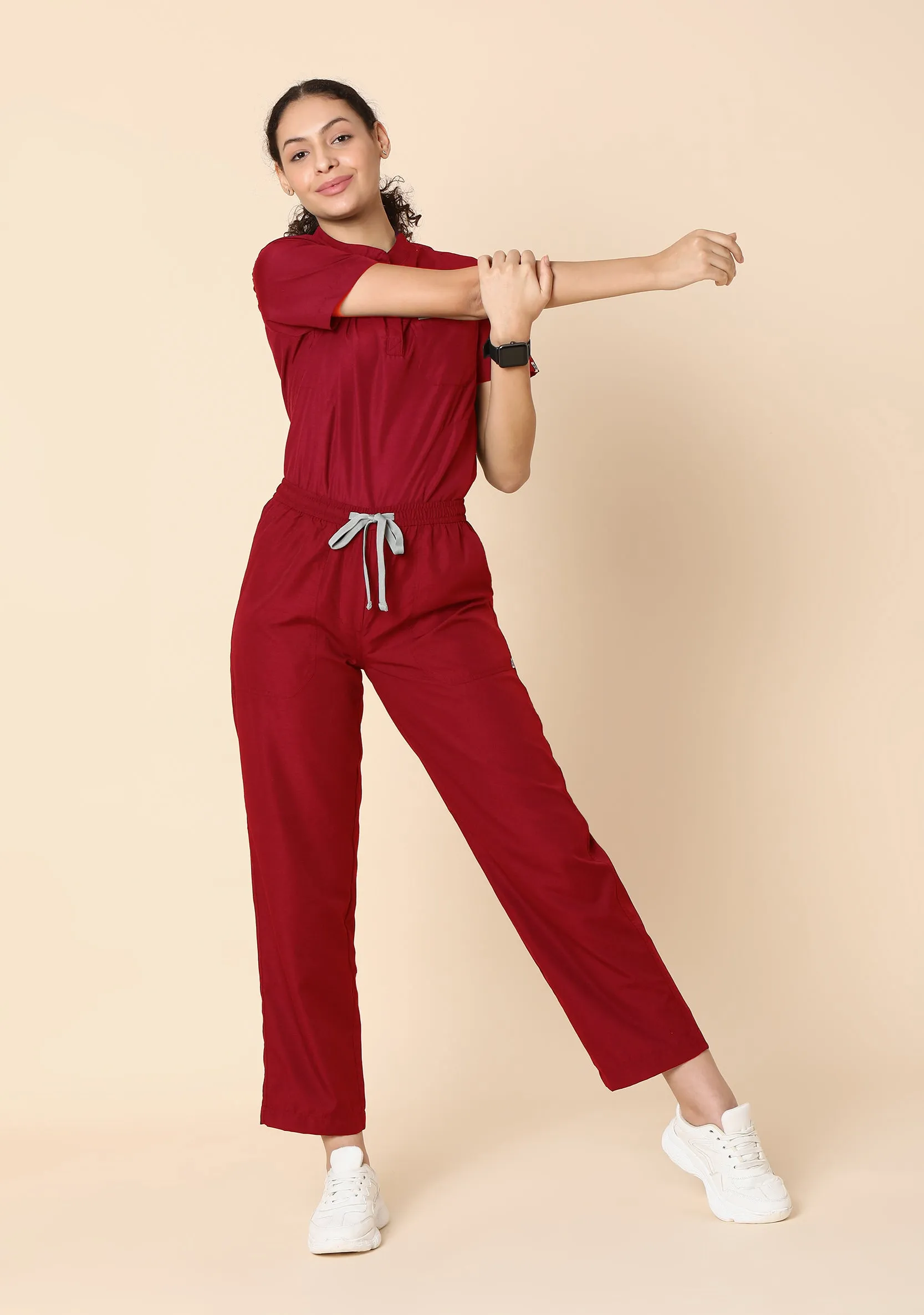 Classic Women's 5-Pocket Mandarin Collar (Maroon) Scrub