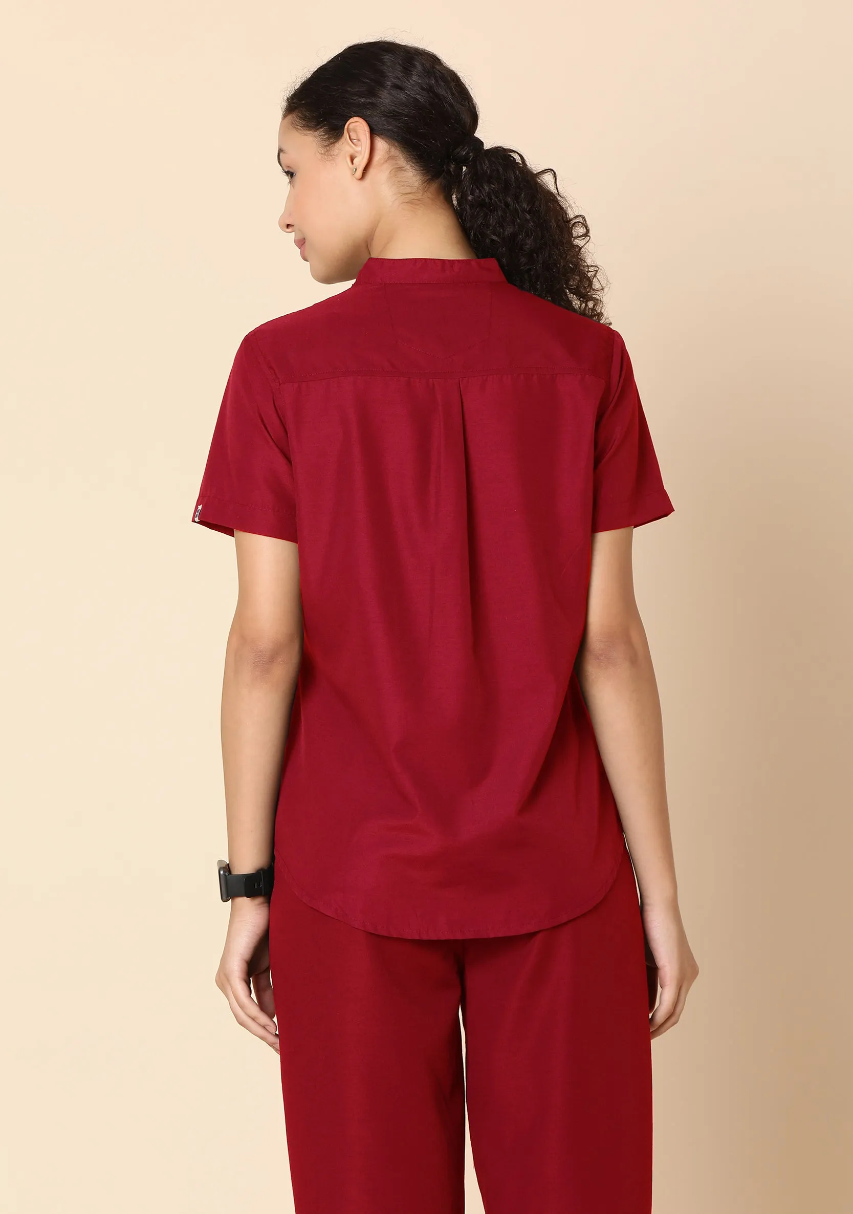 Classic Women's 5-Pocket Mandarin Collar (Maroon) Scrub