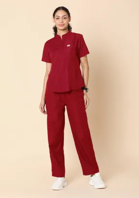 Classic Women's 5-Pocket Mandarin Collar (Maroon) Scrub