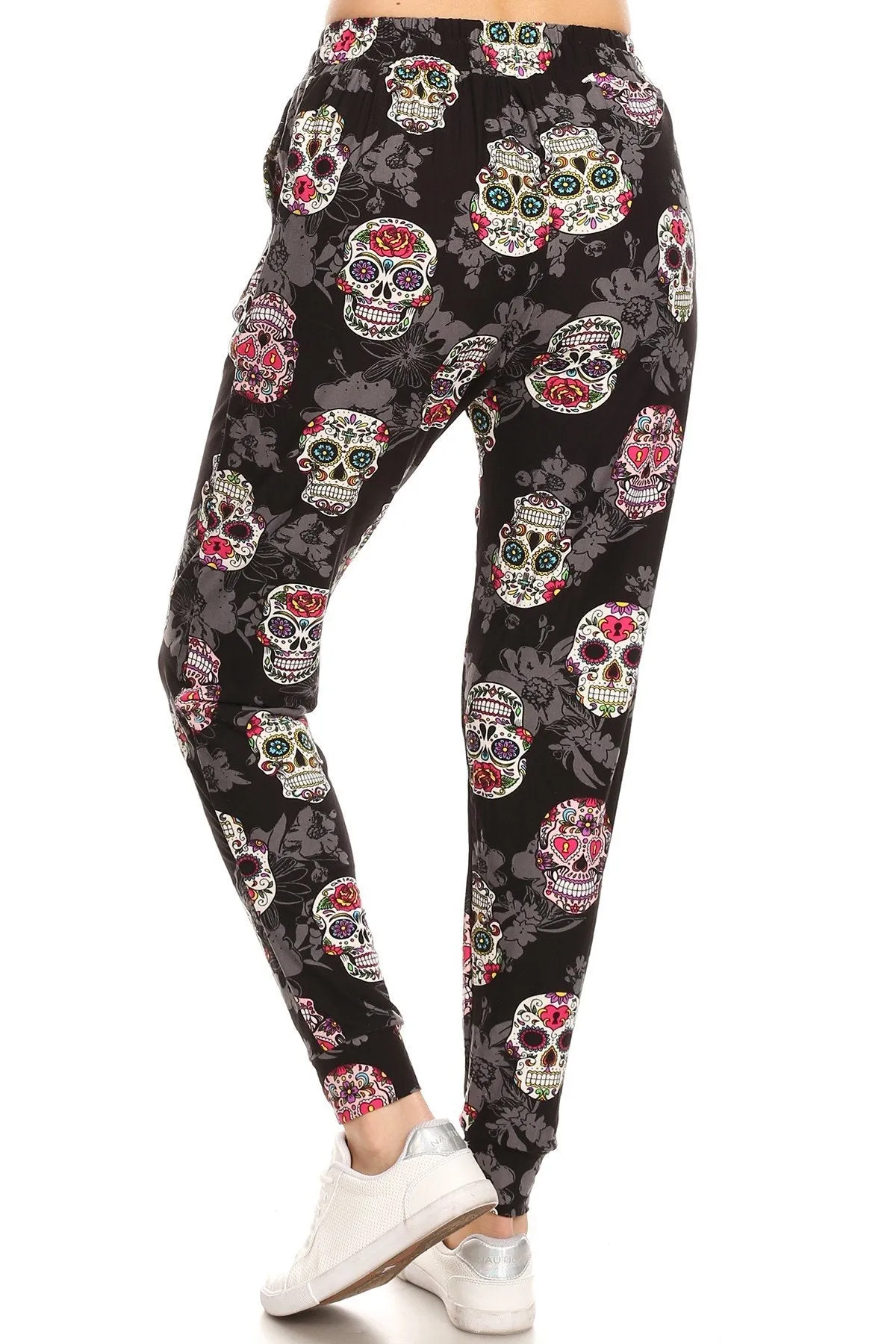 Colored Sugar Skull Print Soft Lounge Jogger Pants