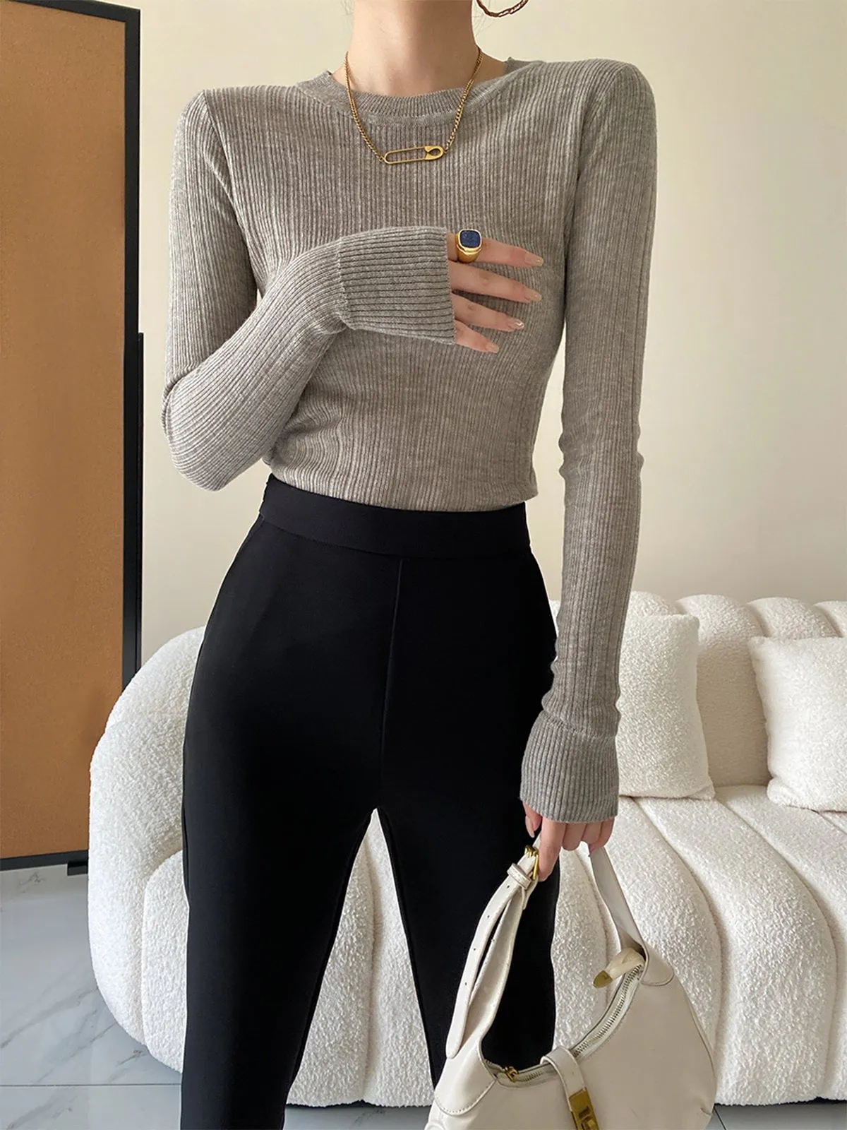 Crew-Neck Slim Sweater