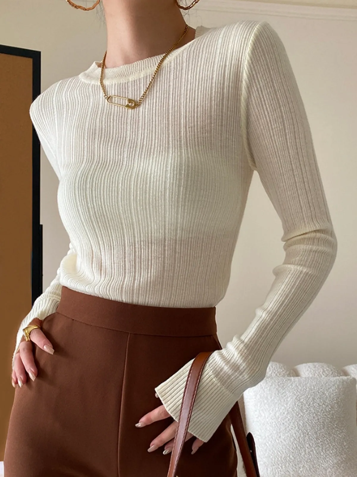 Crew-Neck Slim Sweater