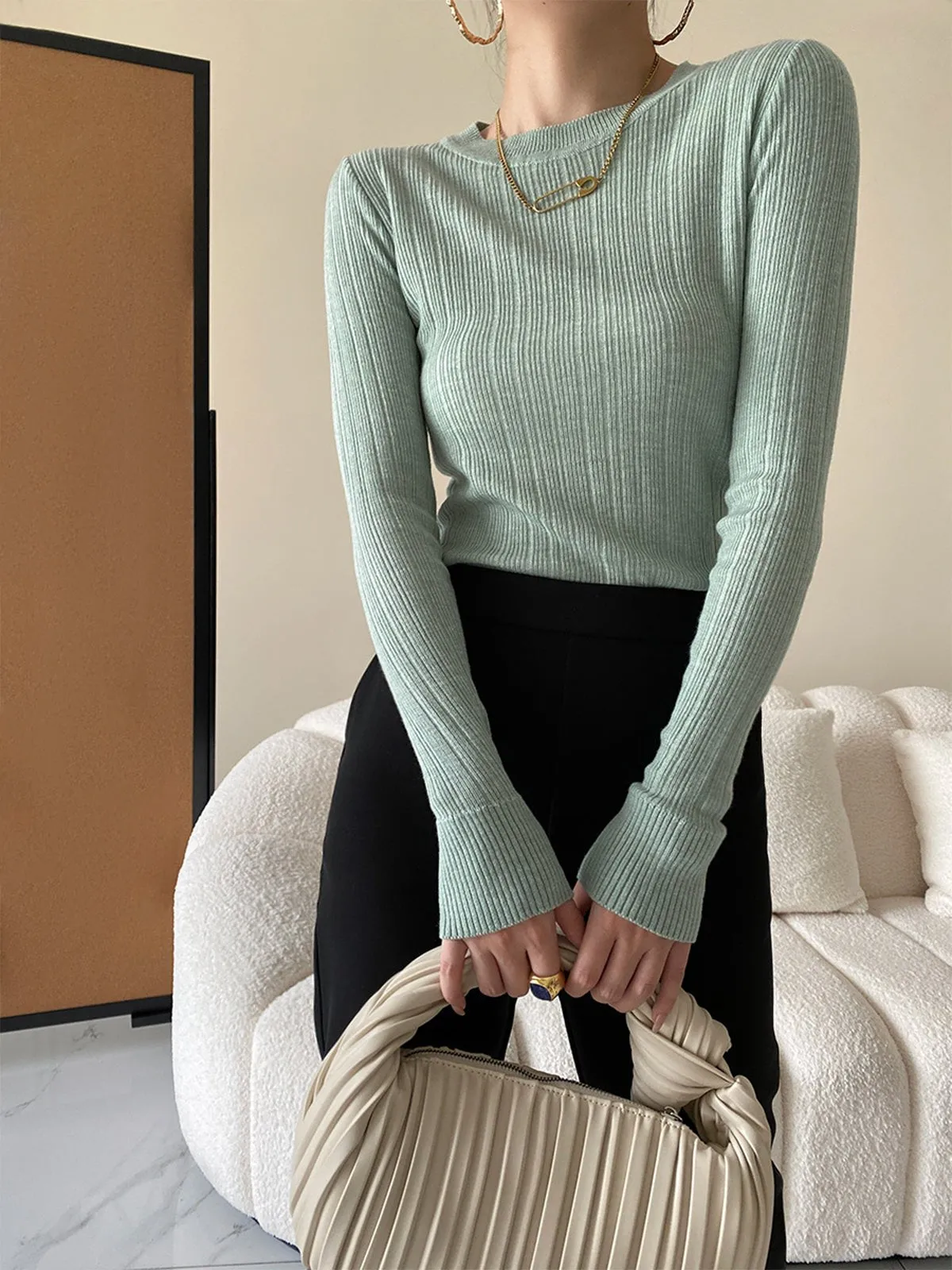 Crew-Neck Slim Sweater