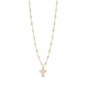 Cross Charm Classic Gigi Sparkle diamond necklace, Yellow Gold, 16.5"