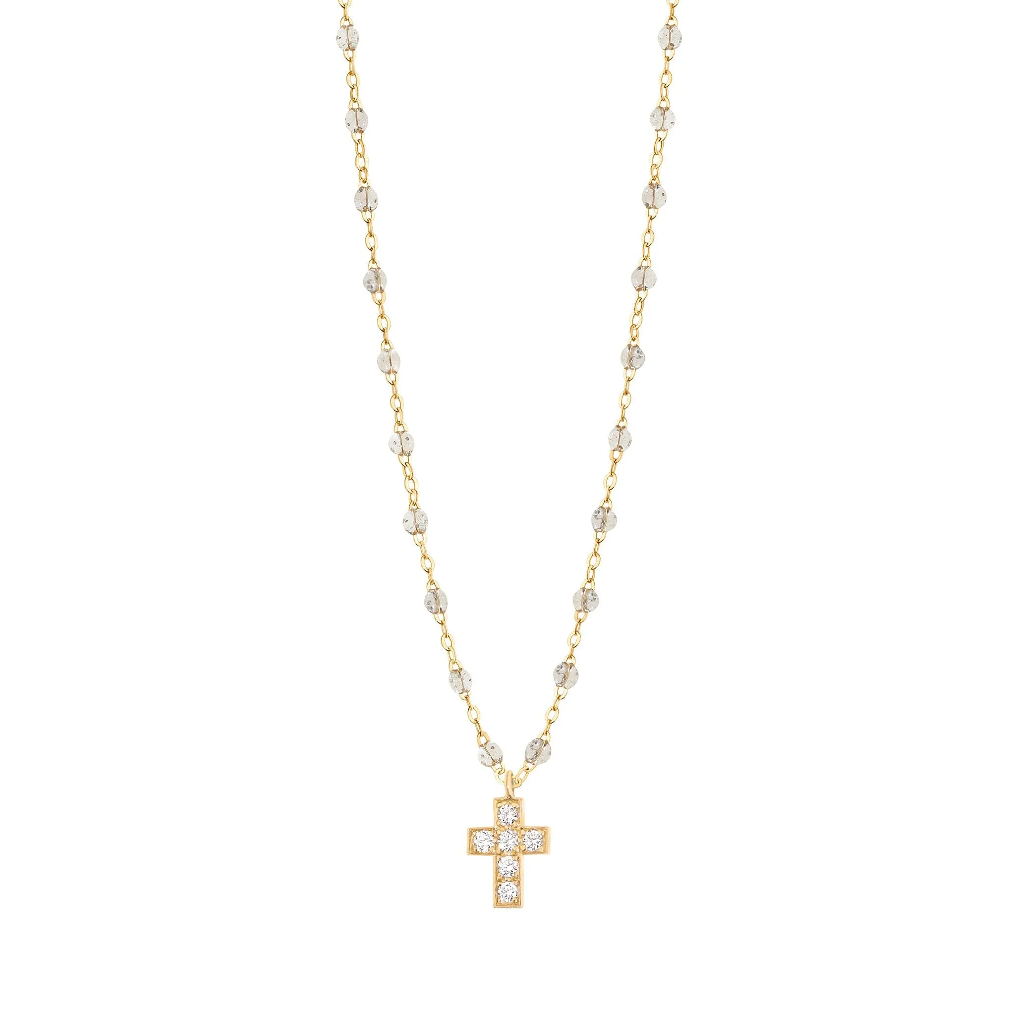 Cross Charm Classic Gigi Sparkle diamond necklace, Yellow Gold, 16.5"