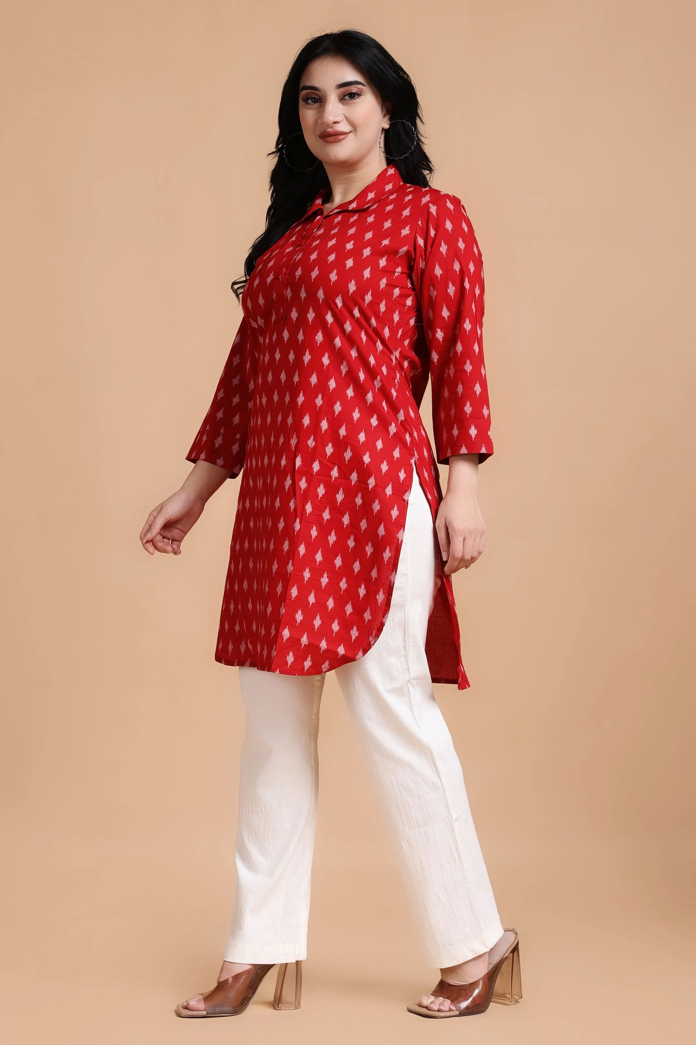 Deep Red Cotton Ikat Kurta