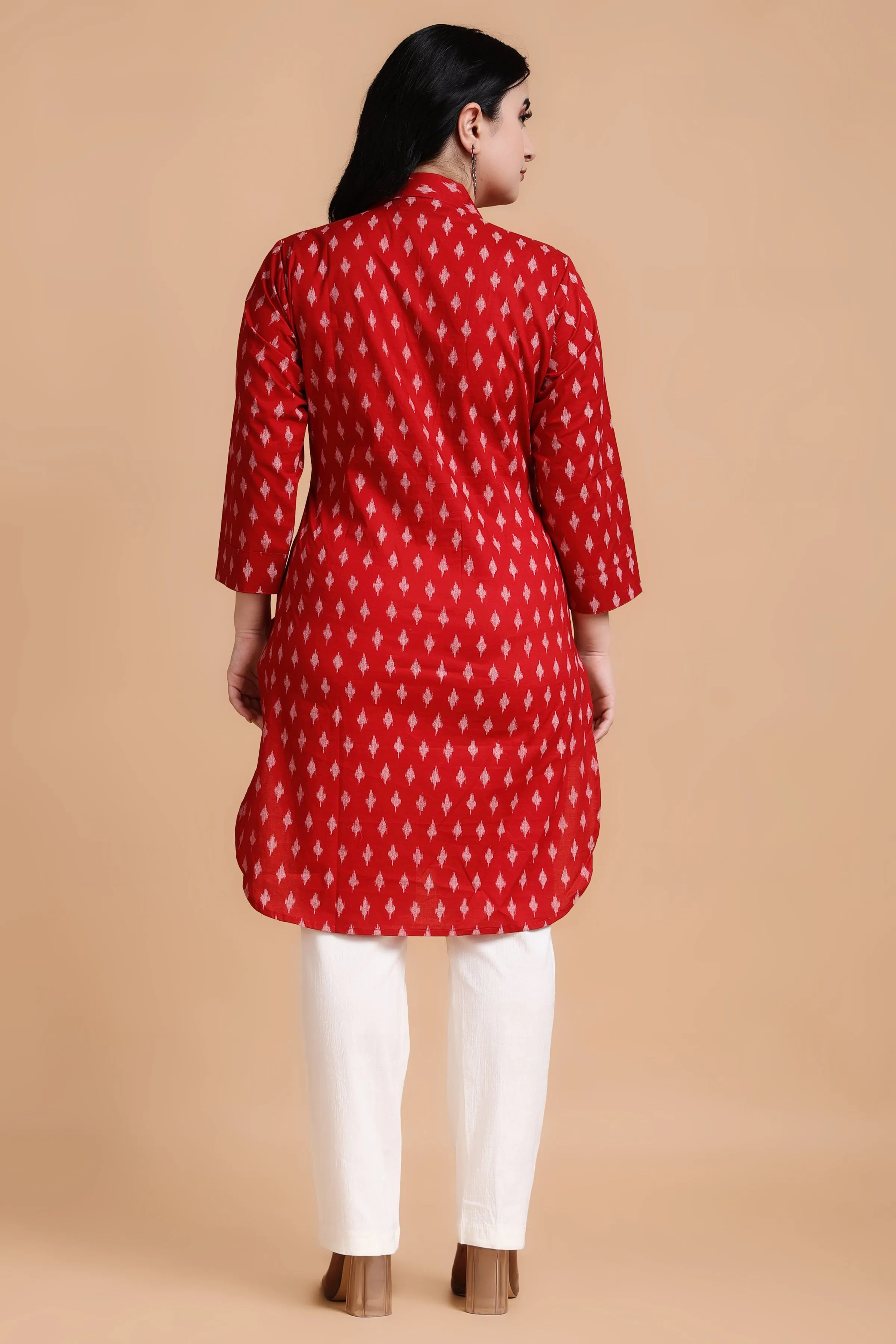 Deep Red Cotton Ikat Kurta