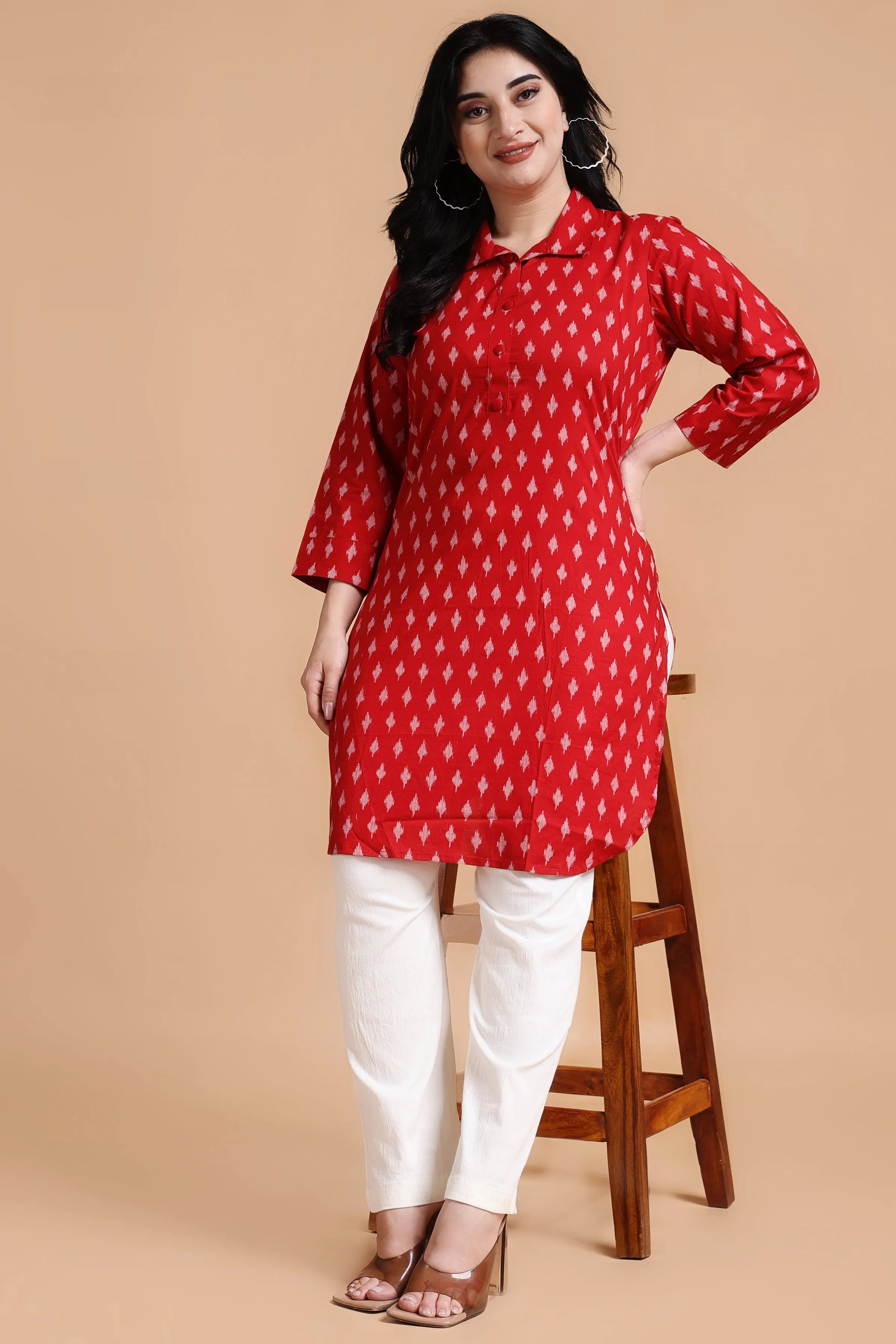 Deep Red Cotton Ikat Kurta