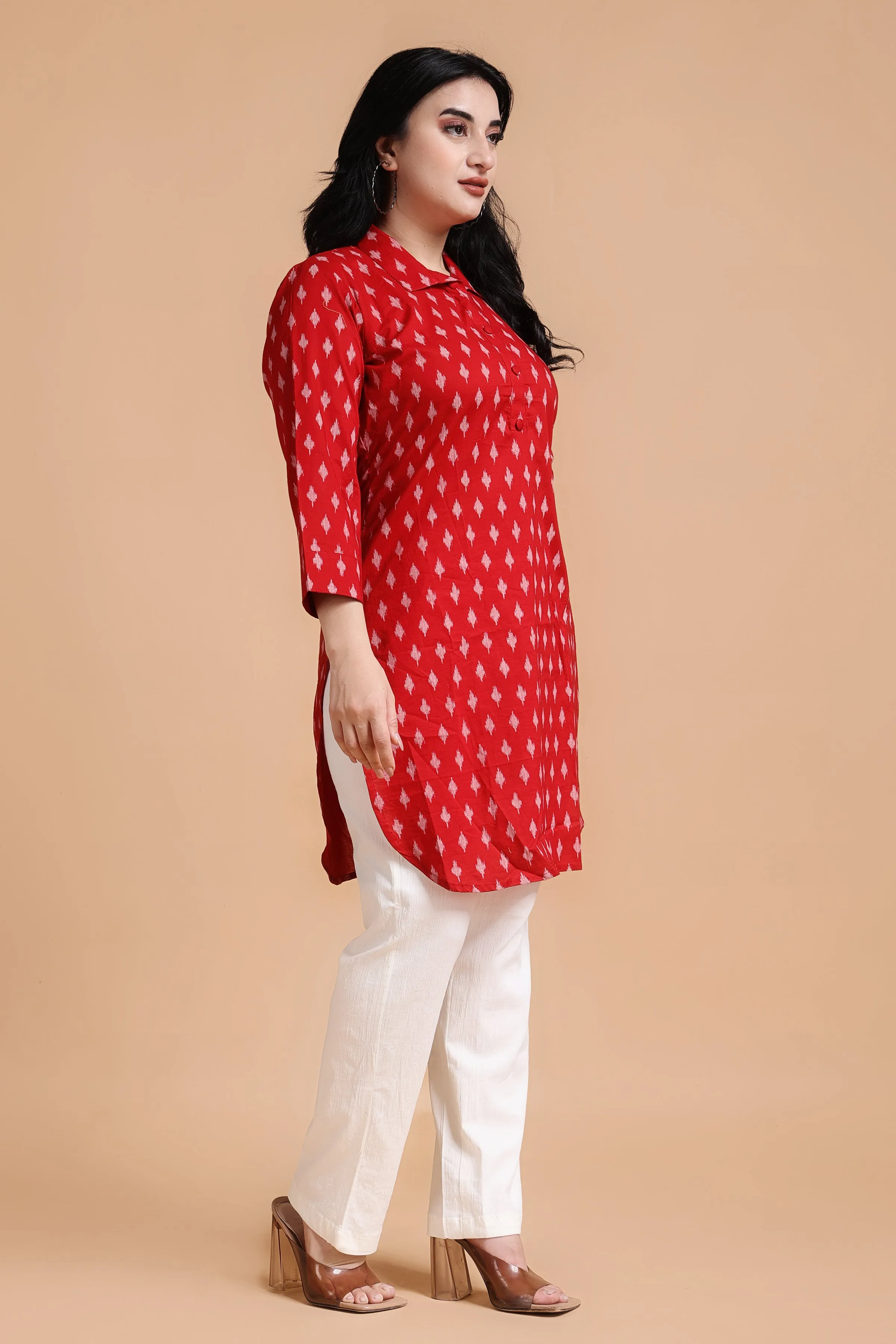 Deep Red Cotton Ikat Kurta