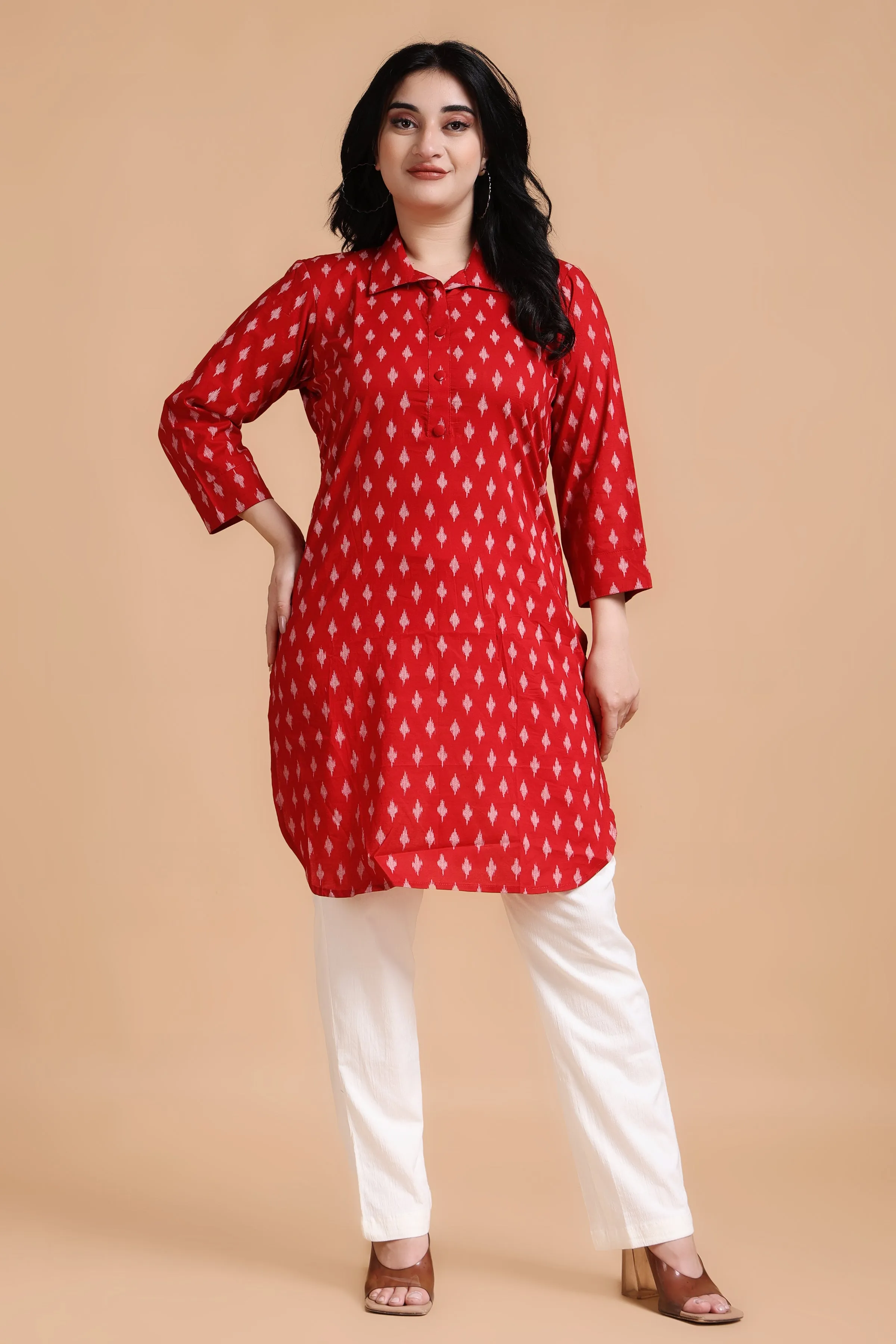 Deep Red Cotton Ikat Kurta