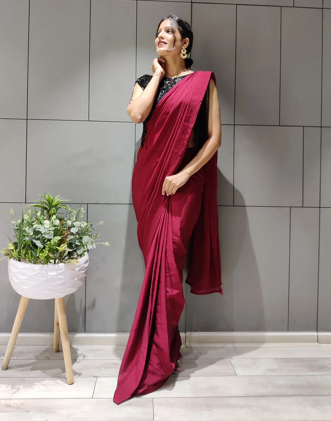 DESIGNER MAROON SILK READYMADE SAREE BLOUSE