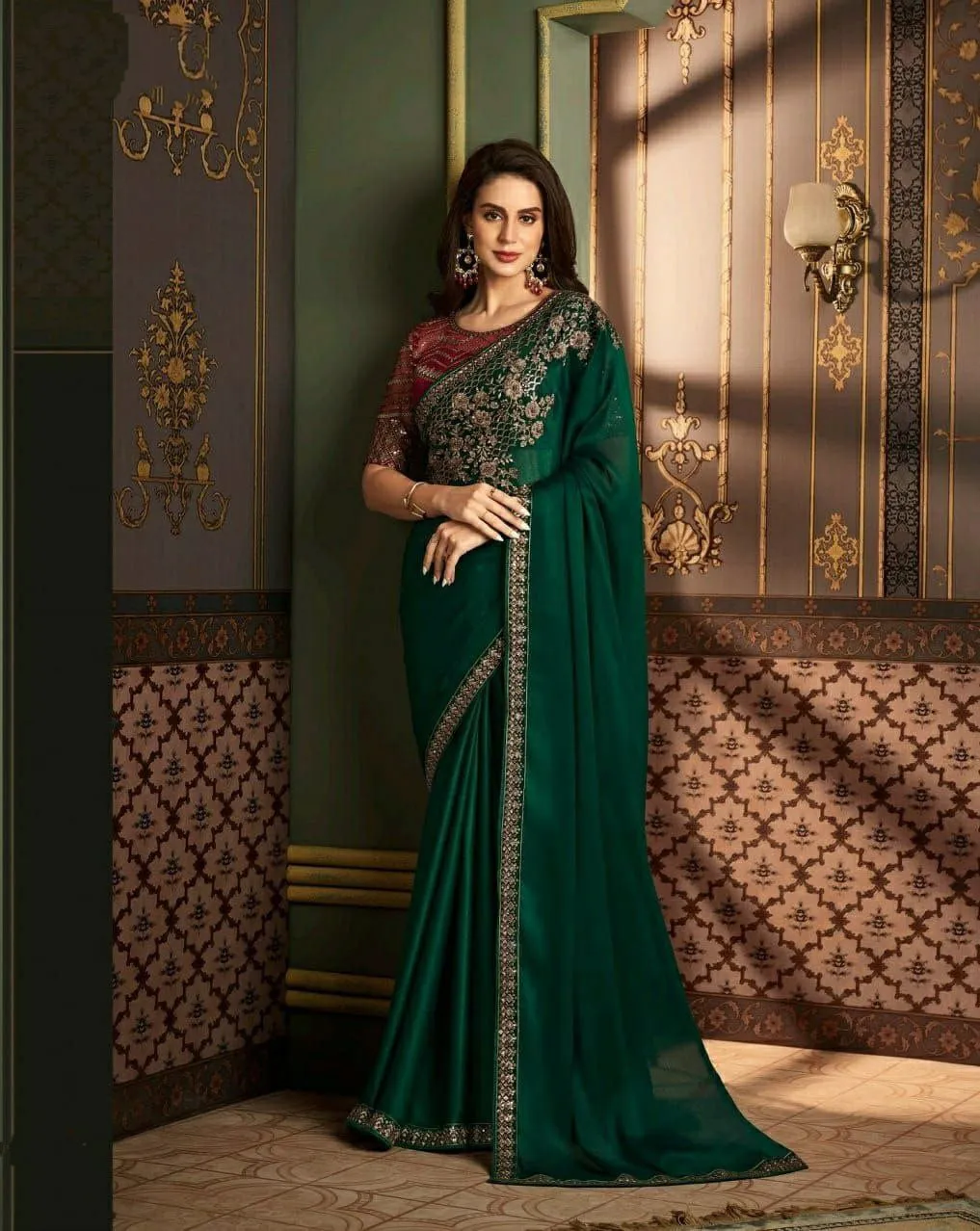 Designer Party Wear Women's Saree Green