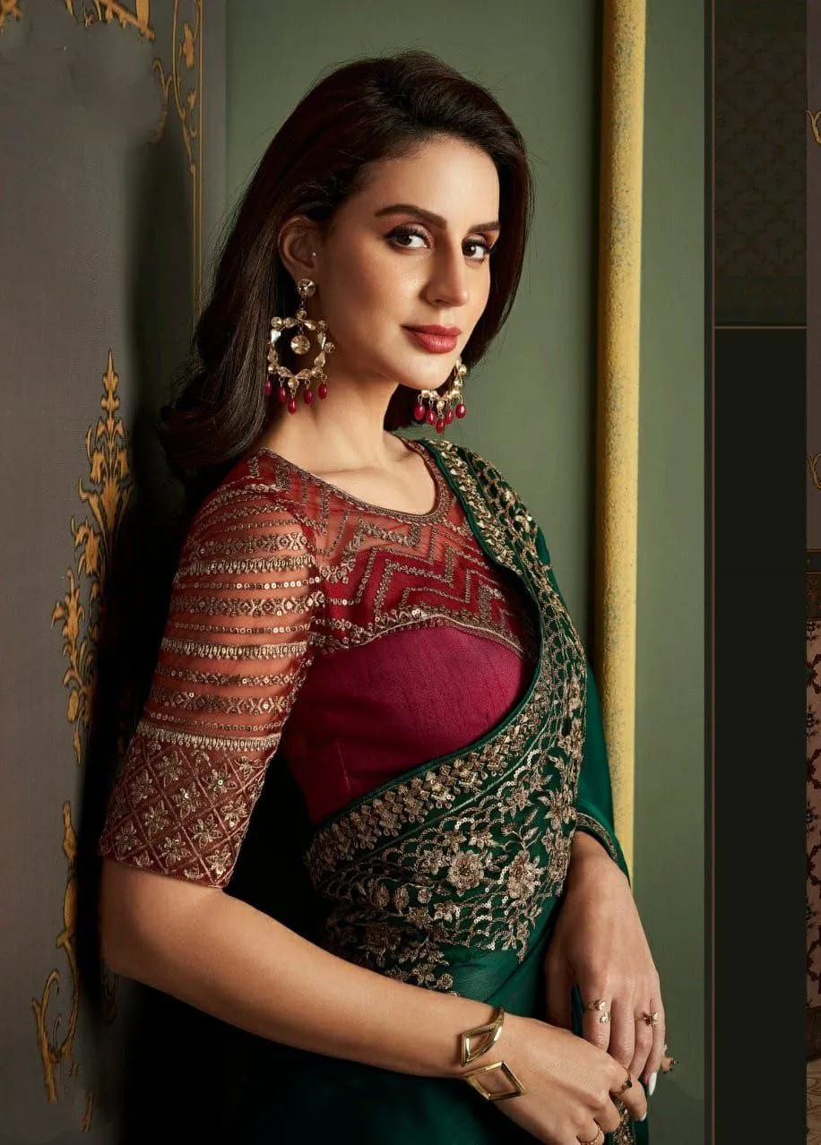 Designer Party Wear Women's Saree Green