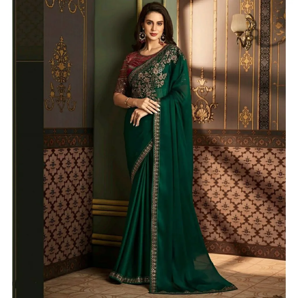 Designer Party Wear Women's Saree Green