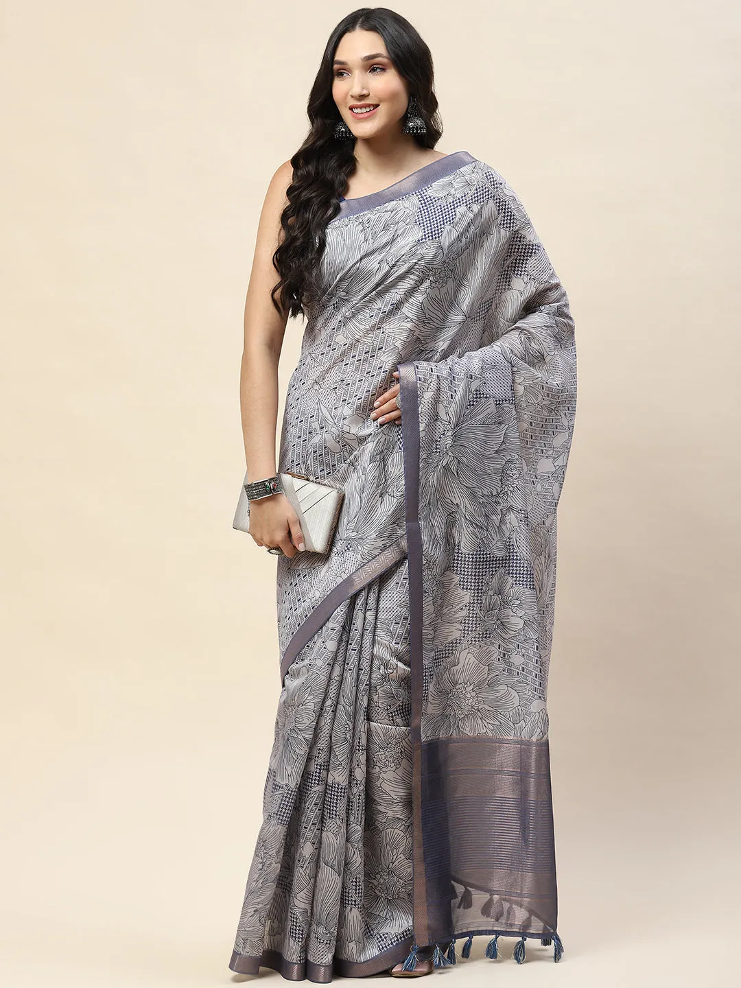 Digital Floral Printed Cotton Saree