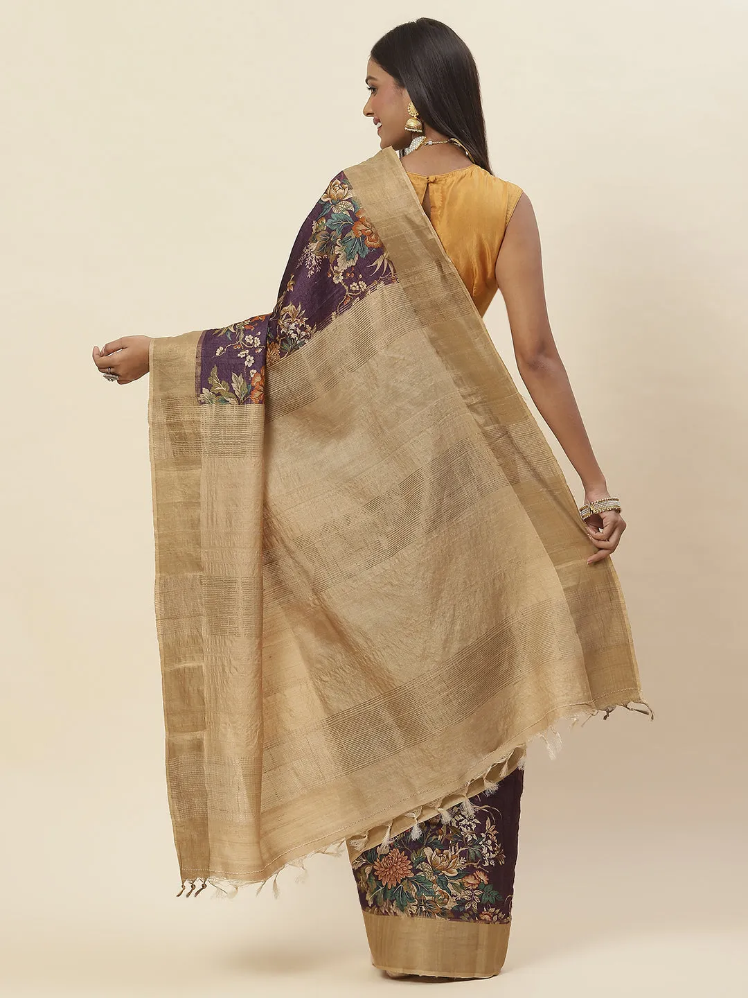 Digital Floral Printed Tussar Saree