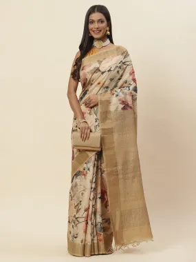 Digital Floral Printed Tussar Saree