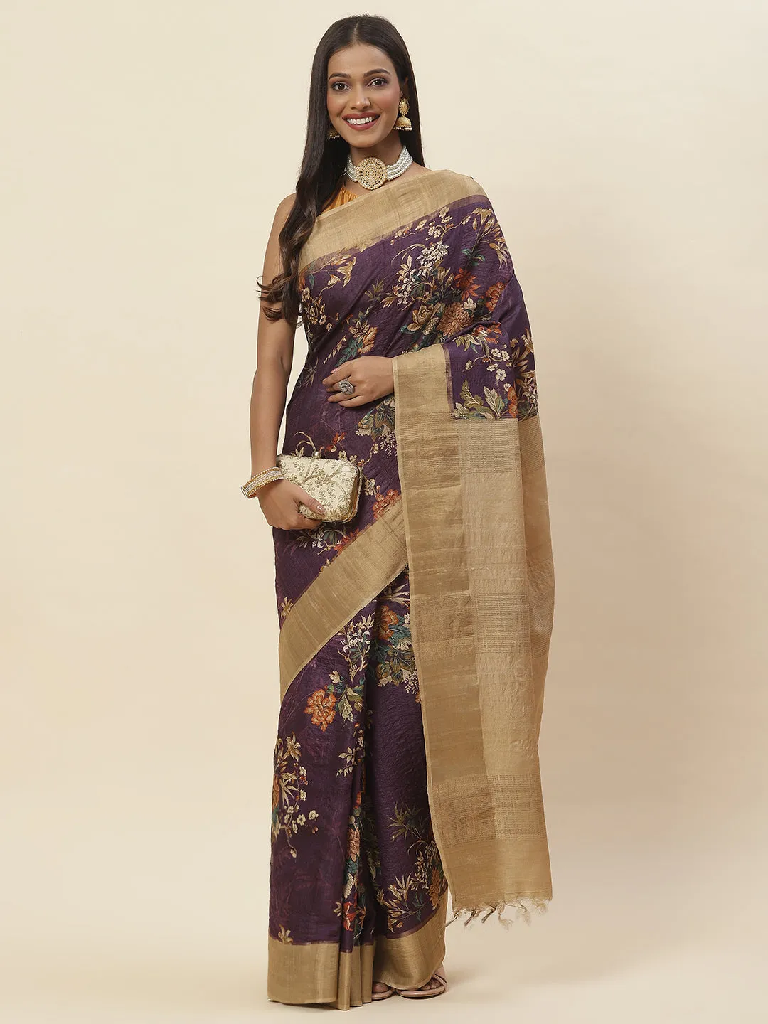 Digital Floral Printed Tussar Saree