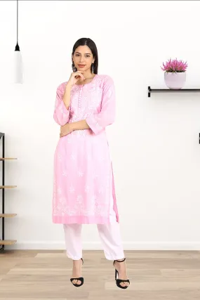 Dobby Chrochet Chikankari Straight Kurti