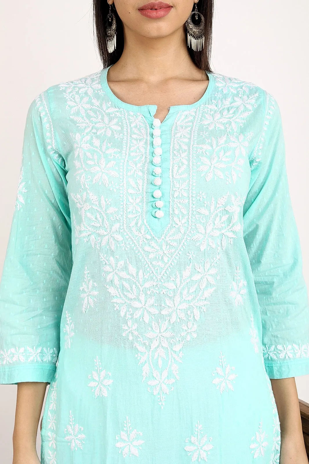 Dobby Chrochet Chikankari Straight Kurti