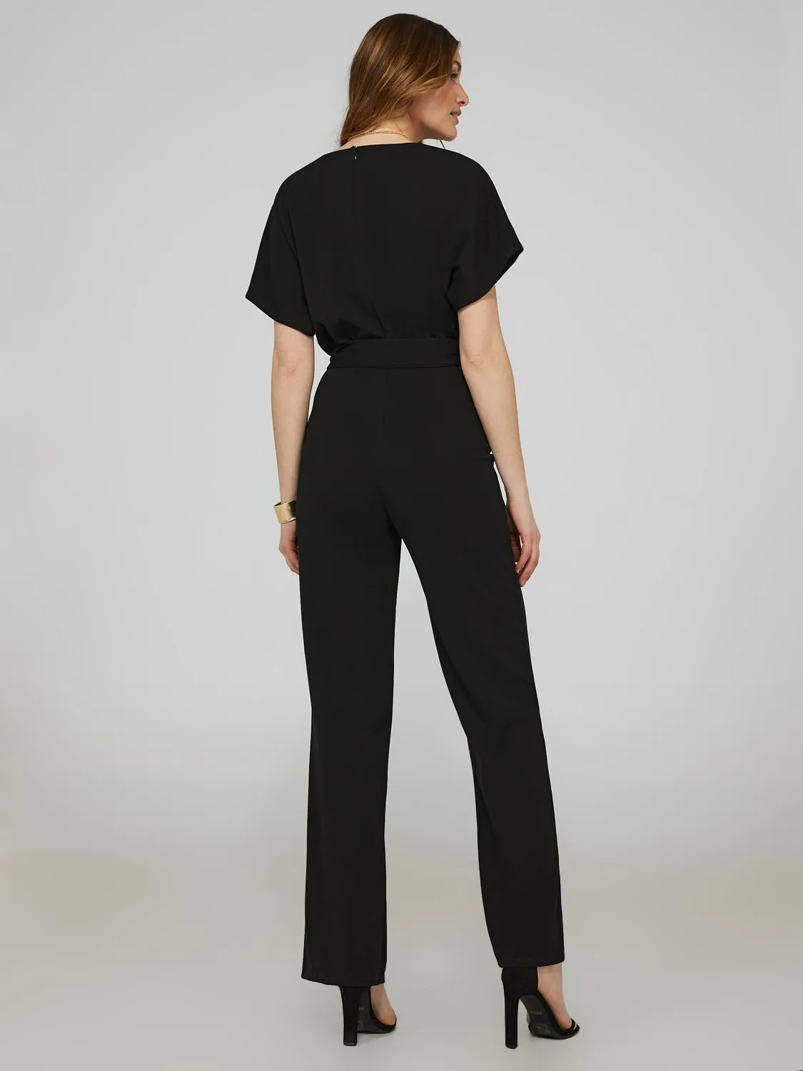 Dolman Sleeve V-Front Wide Leg Jumpsuit