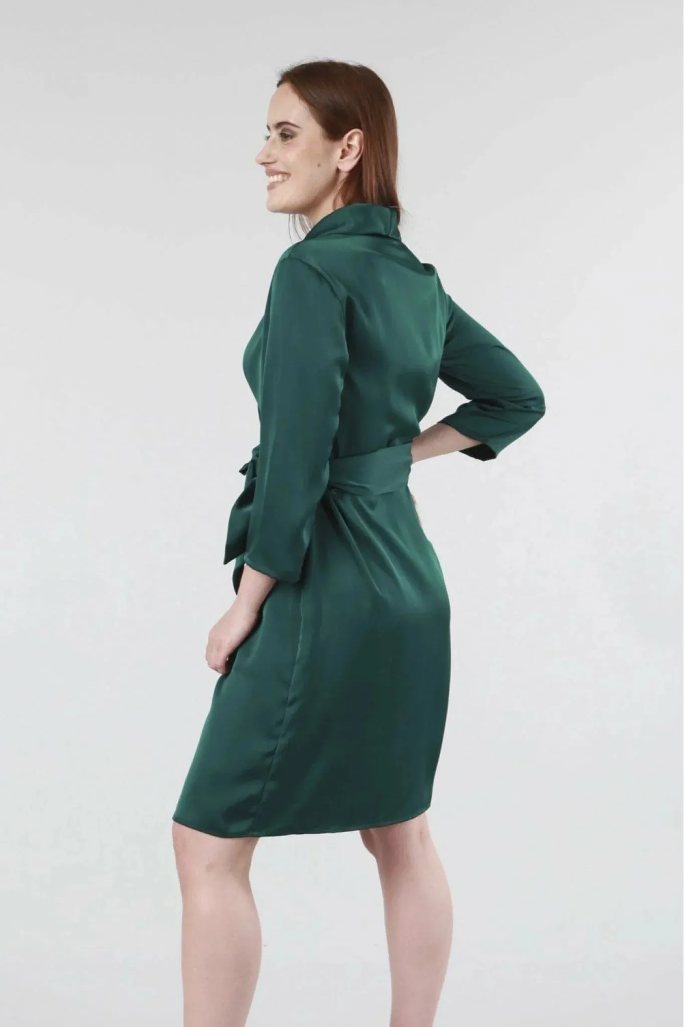 Double Second Green Wrap Belted Satin Dress