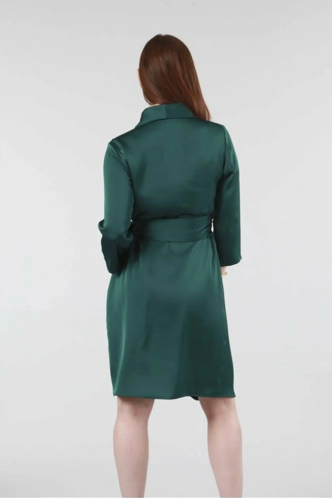 Double Second Green Wrap Belted Satin Dress