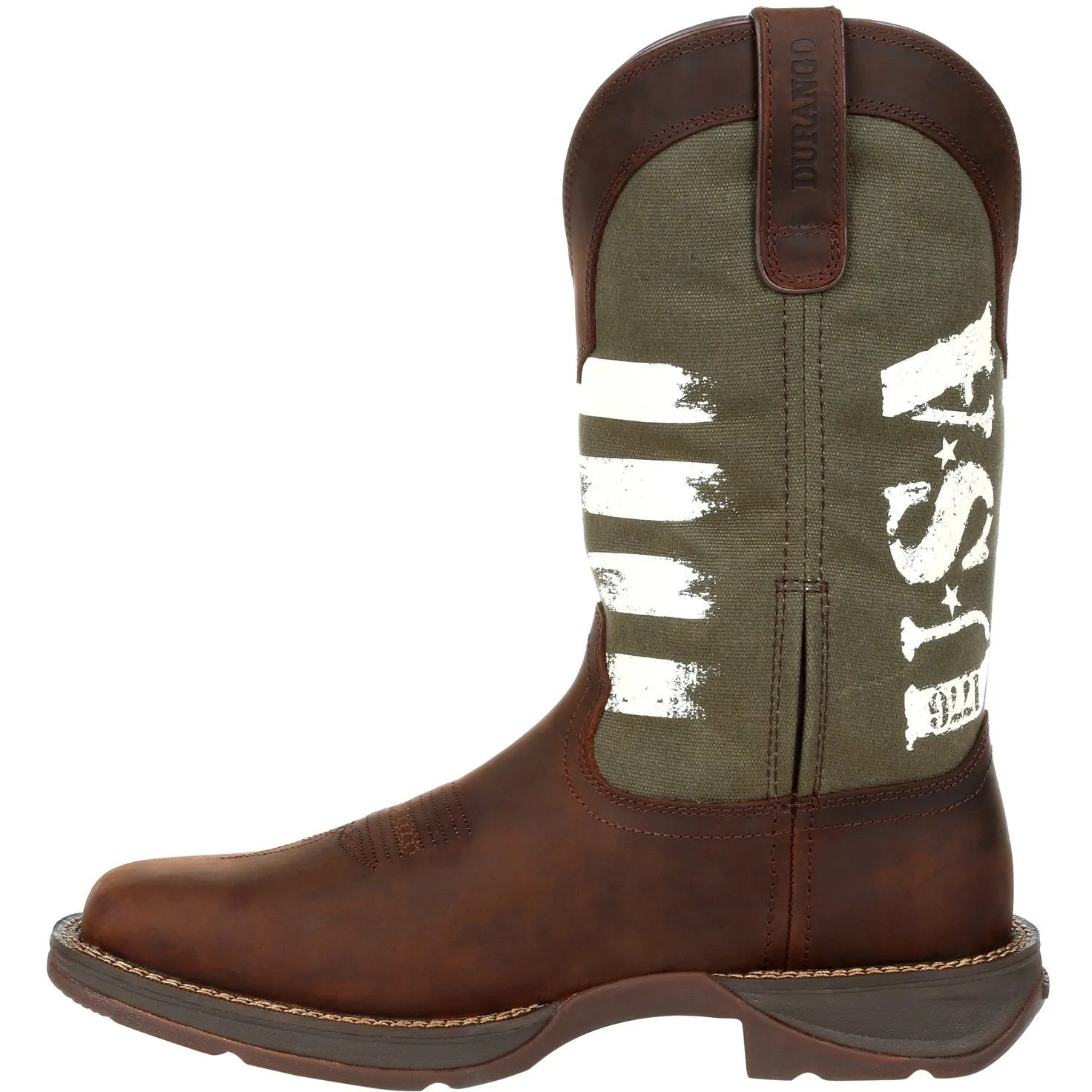 Durango Men's Rebel Army Green USA Print 12" Square Toe Western Boot